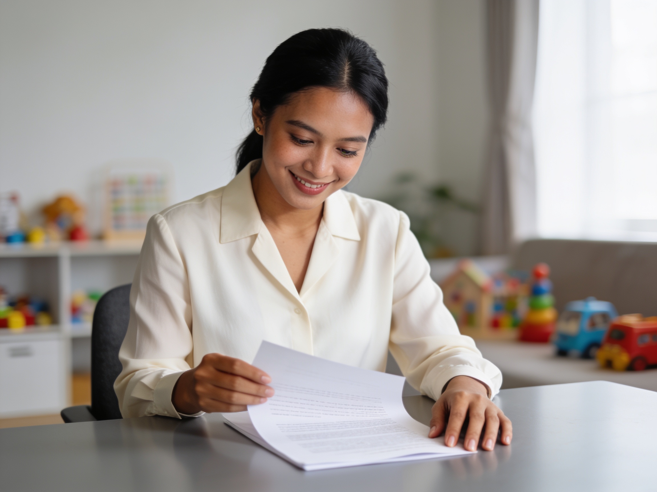 Indonesian mother reviewing guide to choosing educational toys for kids development