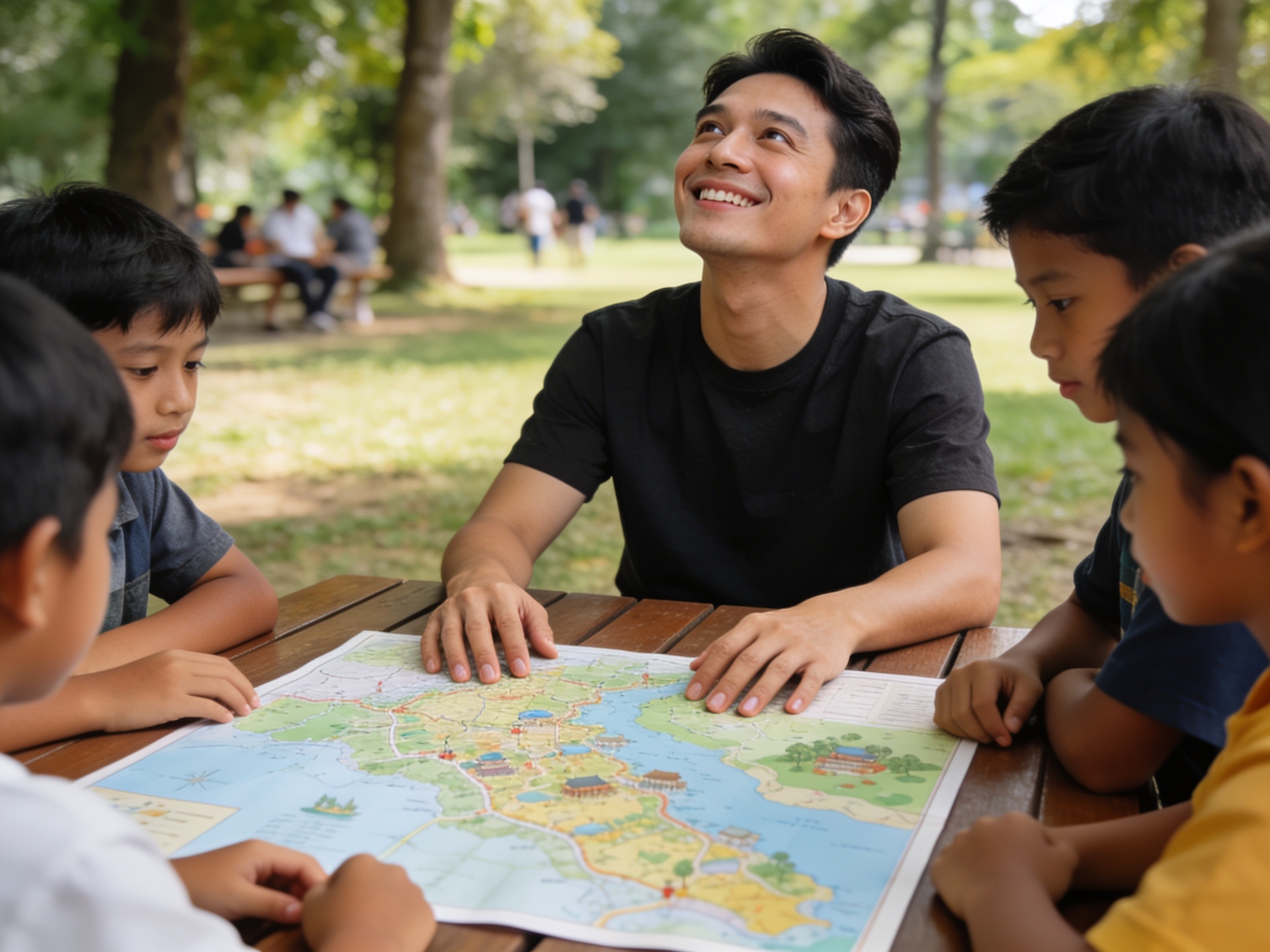 Children examining a map for outdoor learning soft skills activity.